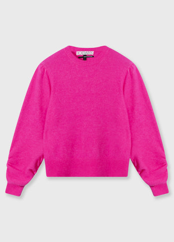 puffed sleeves knit sweater | neon pink