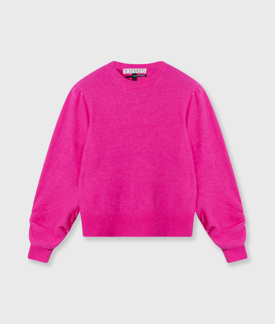 puffed sleeves knit sweater | neon pink