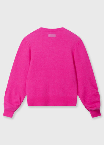 puffed sleeves knit sweater | neon pink