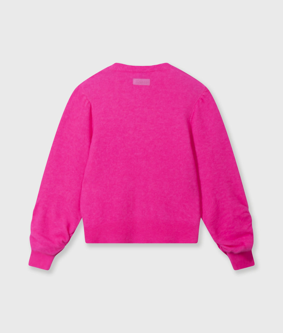 puffed sleeves knit sweater | neon pink