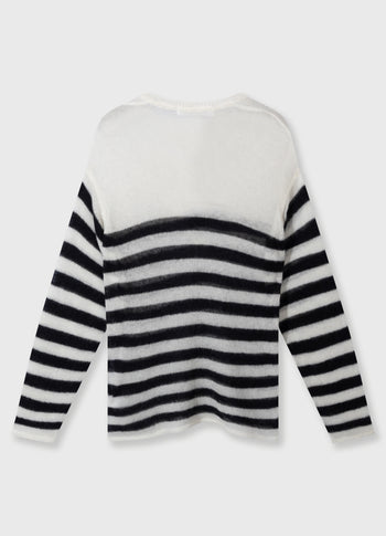 v-neck knit sweater stripes | ecru/black