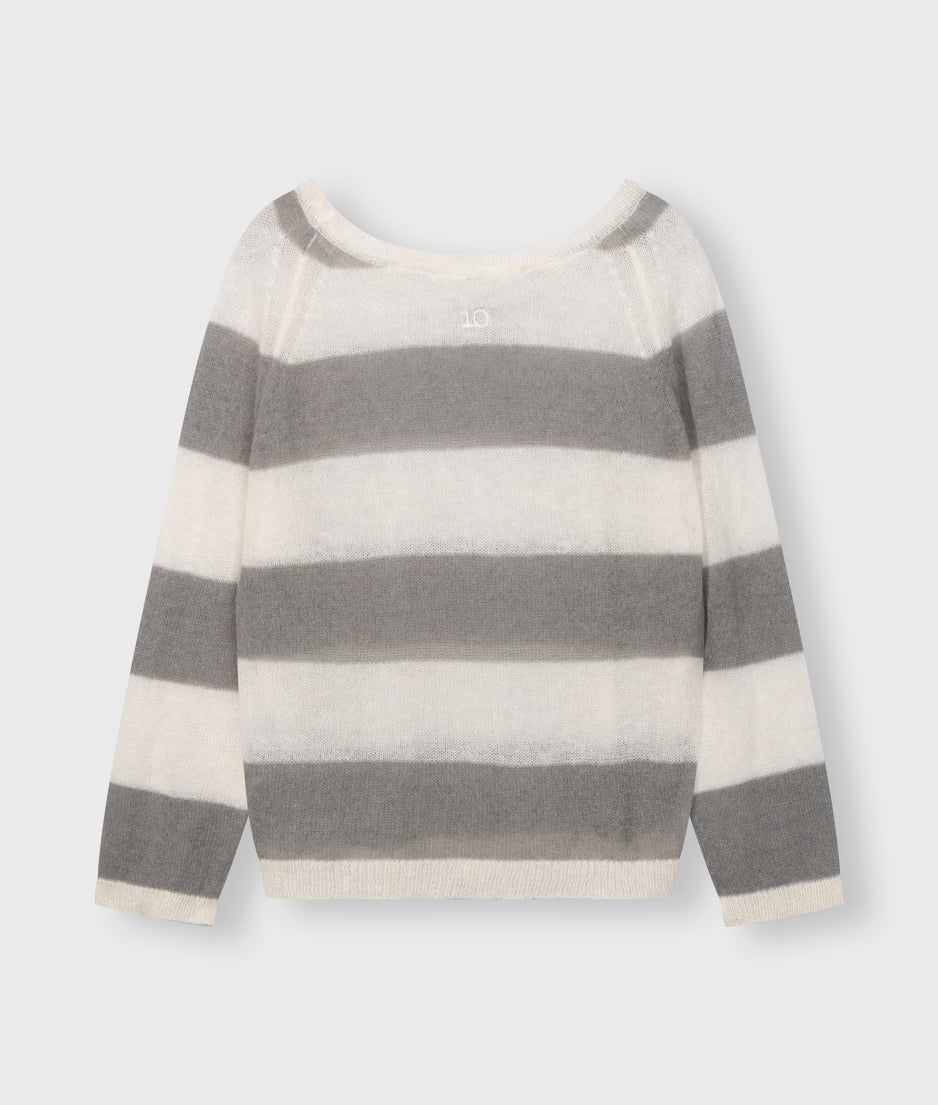 thin knit sweater stripes | ecru/sage