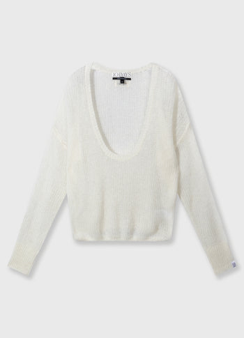 deep neck knit sweater | ecru