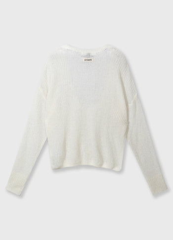 deep neck knit sweater | ecru