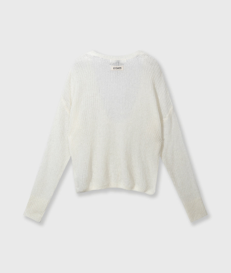 deep neck knit sweater | ecru