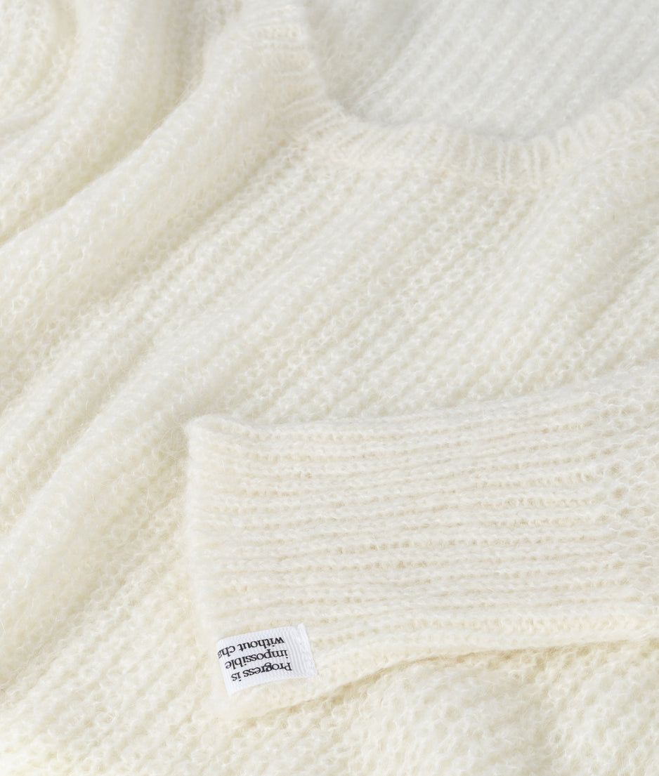 deep neck knit sweater | ecru