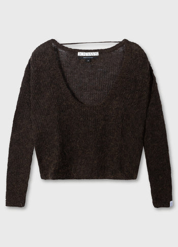 deep neck knit sweater | chocolate