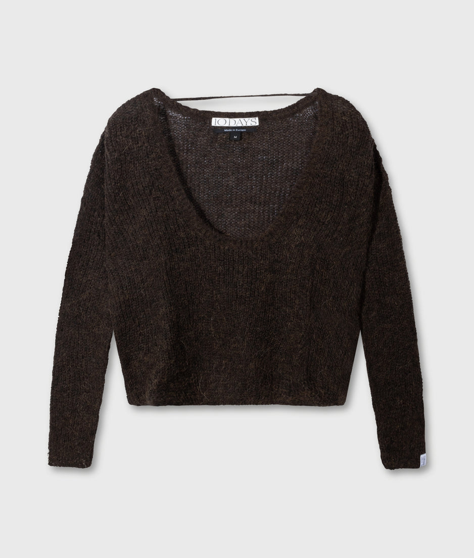 deep neck knit sweater | chocolate