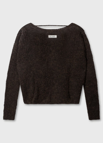 deep neck knit sweater | chocolate