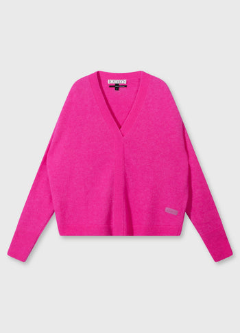 v-neck knit sweater | neon pink