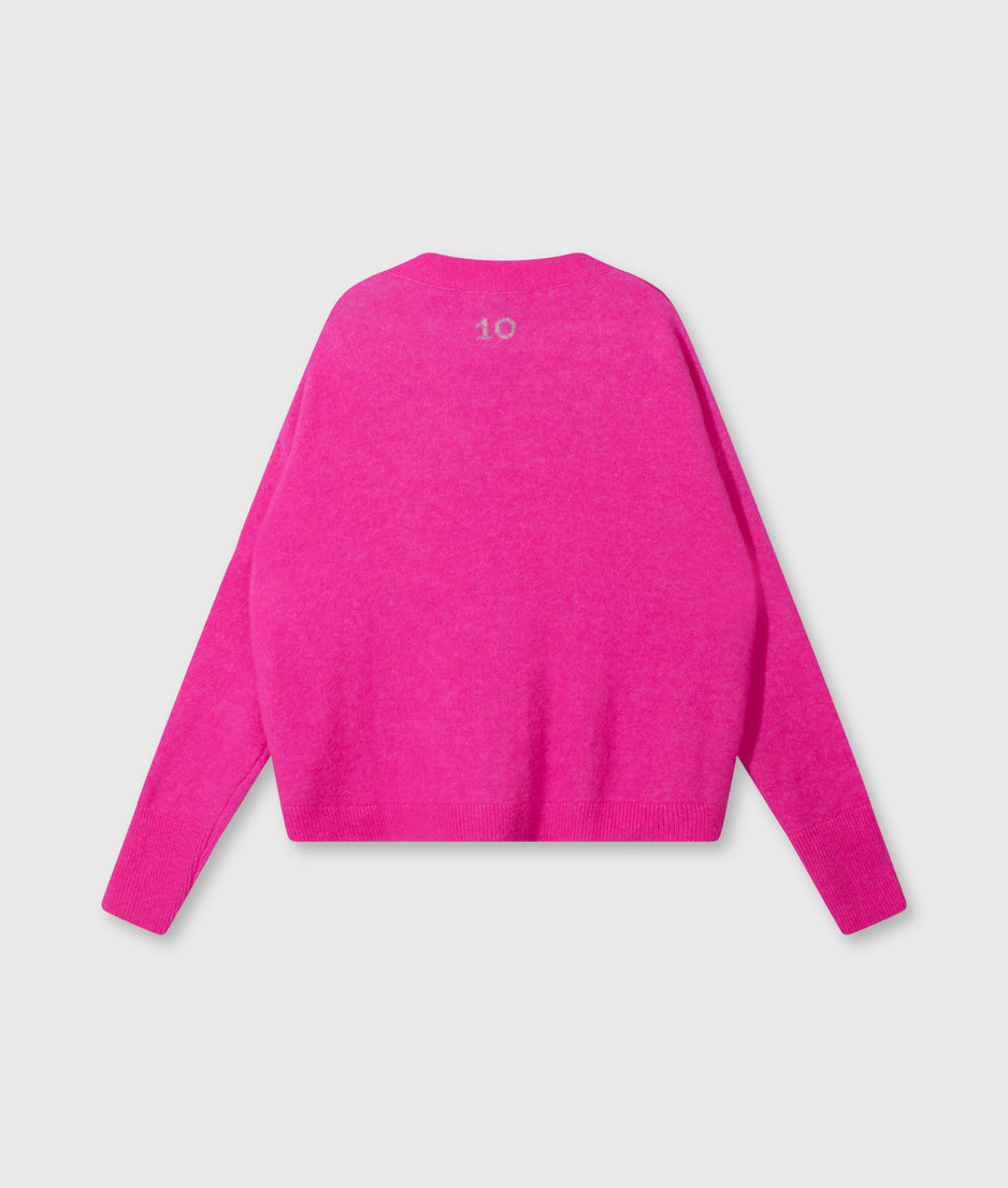 v-neck knit sweater | neon pink