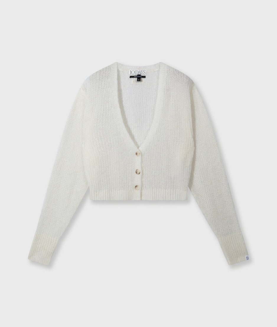 cropped knit cardigan | ecru