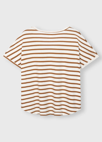 v-neck tee stripes | ecru/cedar brown