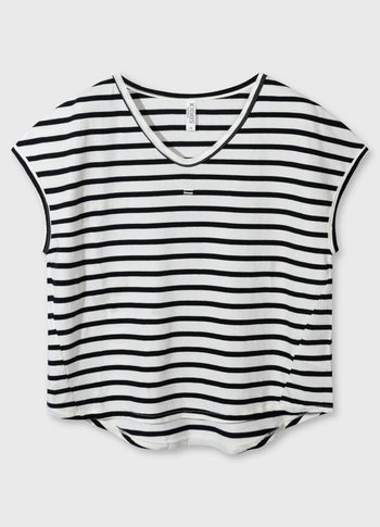 v-neck tee stripes | ecru/black