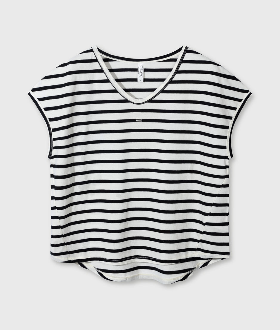 v-neck tee stripes | ecru/black