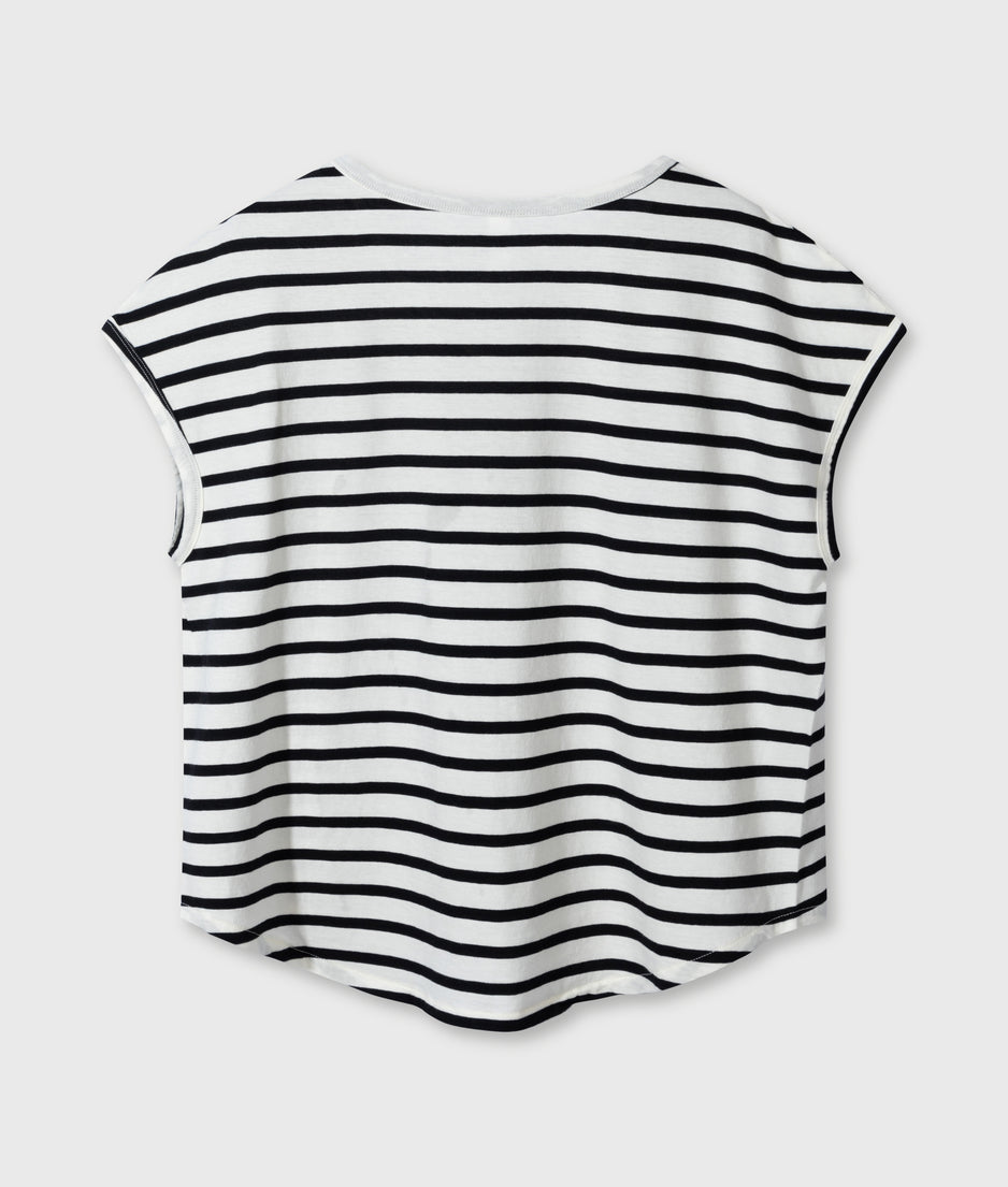 v-neck tee stripes | ecru/black