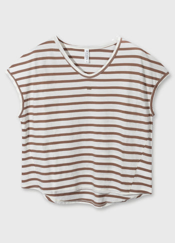 v-neck tee stripes | ecru/fudge