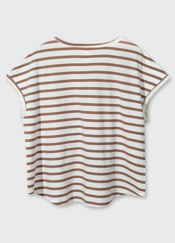 v-neck tee stripes | ecru/fudge