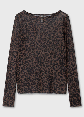 mesh long sleeve tee leopard | dark fudge