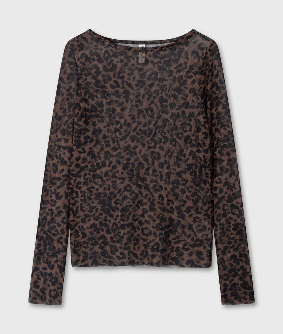 mesh long sleeve tee leopard | dark fudge