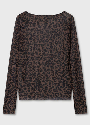 mesh long sleeve tee leopard | dark fudge