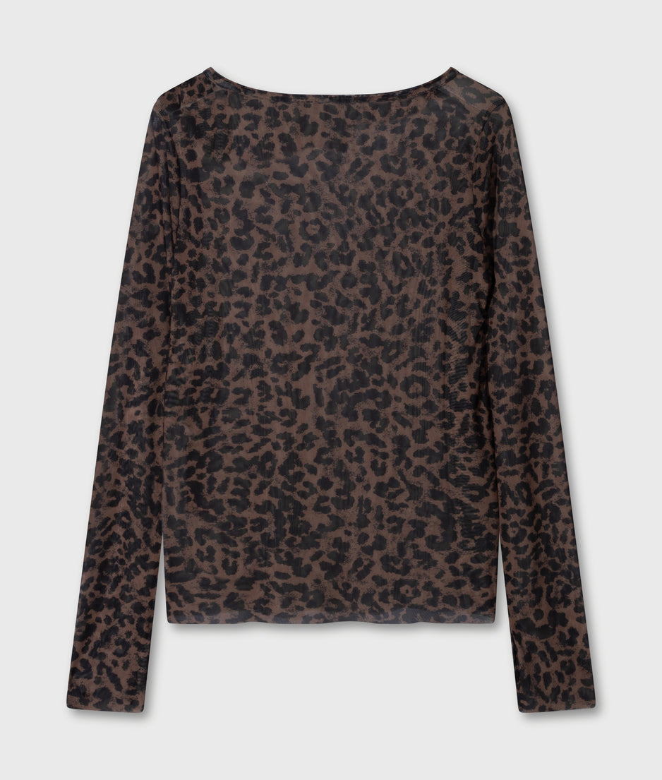 mesh long sleeve tee leopard | dark fudge