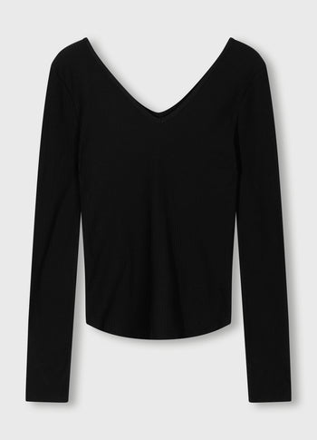 v-neck long sleeve ballet top | black