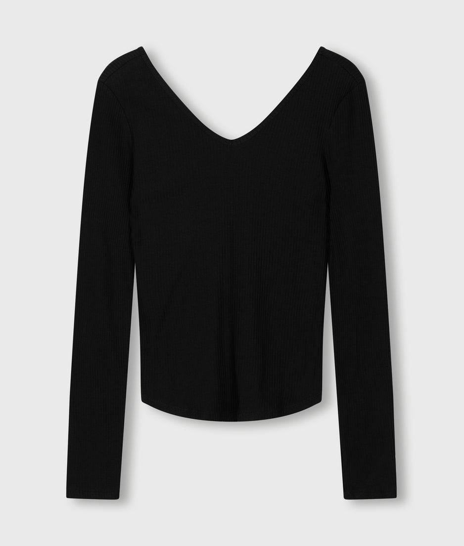 v-neck long sleeve ballet top | black