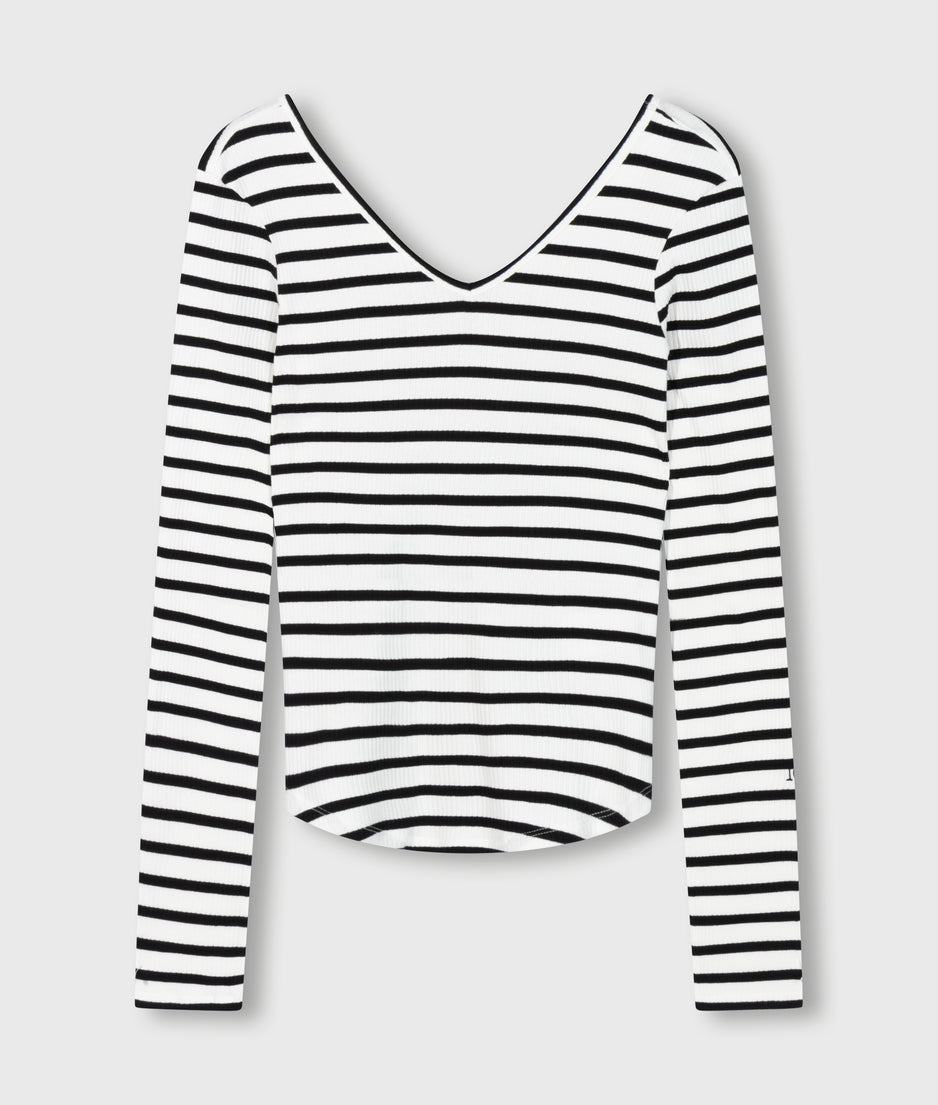 v-neck long sleeve ballet top stripes | ecru/black