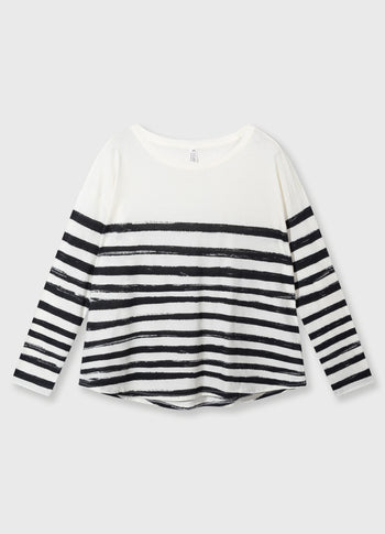 long sleeve tee painted stripes | ecru