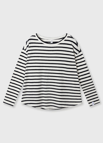 long sleeve tee linen stripes | ecru/black