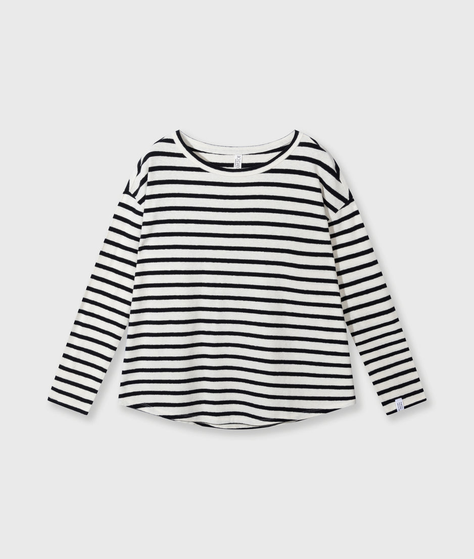 long sleeve tee linen stripes | ecru/black