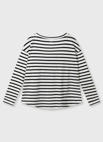 long sleeve tee linen stripes | ecru/black