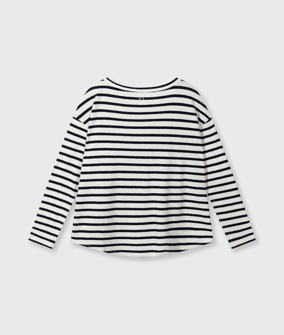 long sleeve tee linen stripes | ecru/black