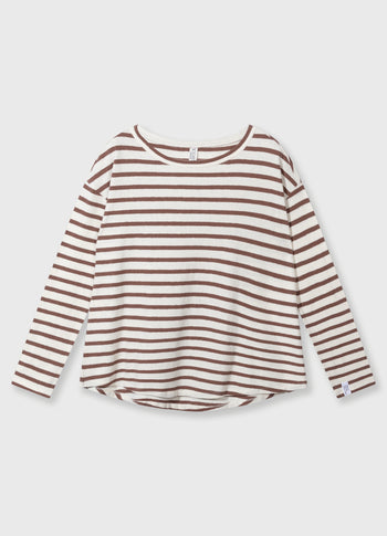 long sleeve tee linen stripes | ecru/fudge