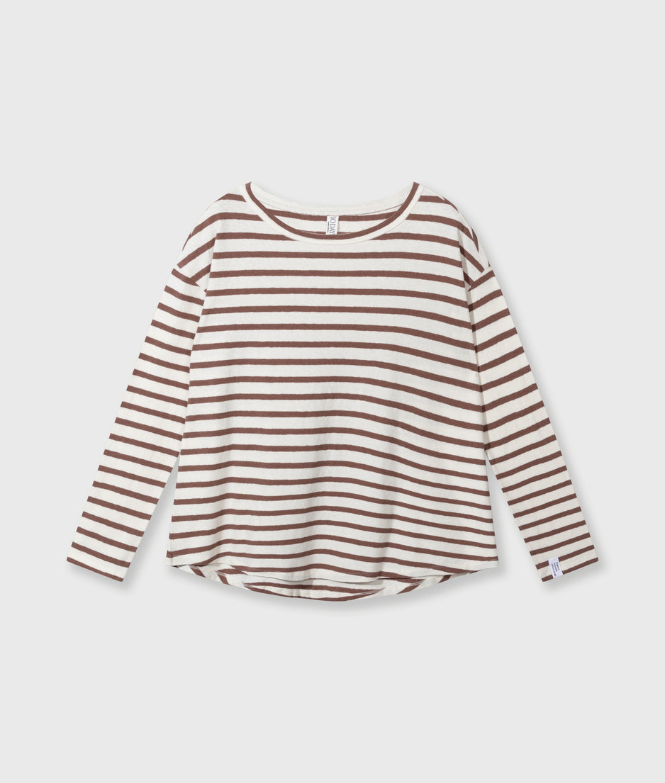 long sleeve tee linen stripes | ecru/fudge