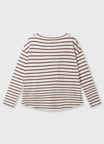 long sleeve tee linen stripes | ecru/fudge