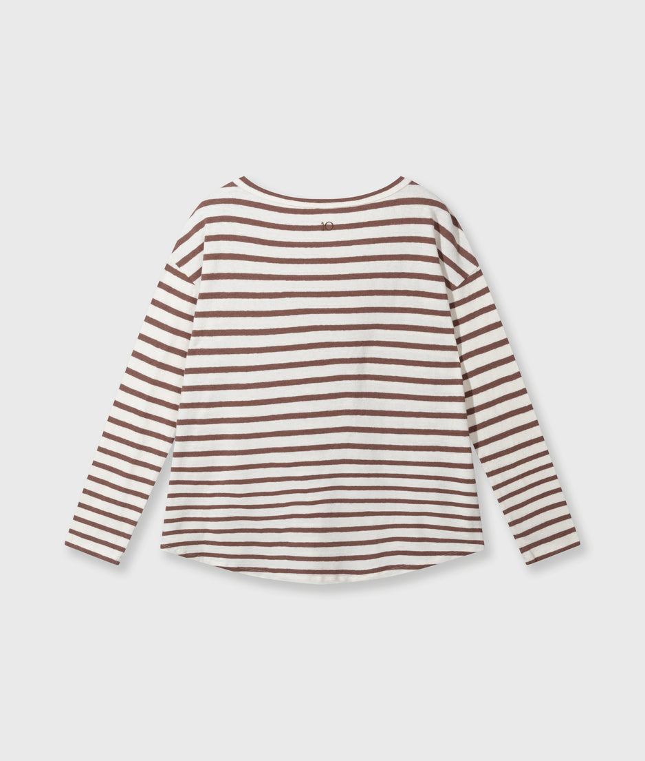 long sleeve tee linen stripes | ecru/fudge