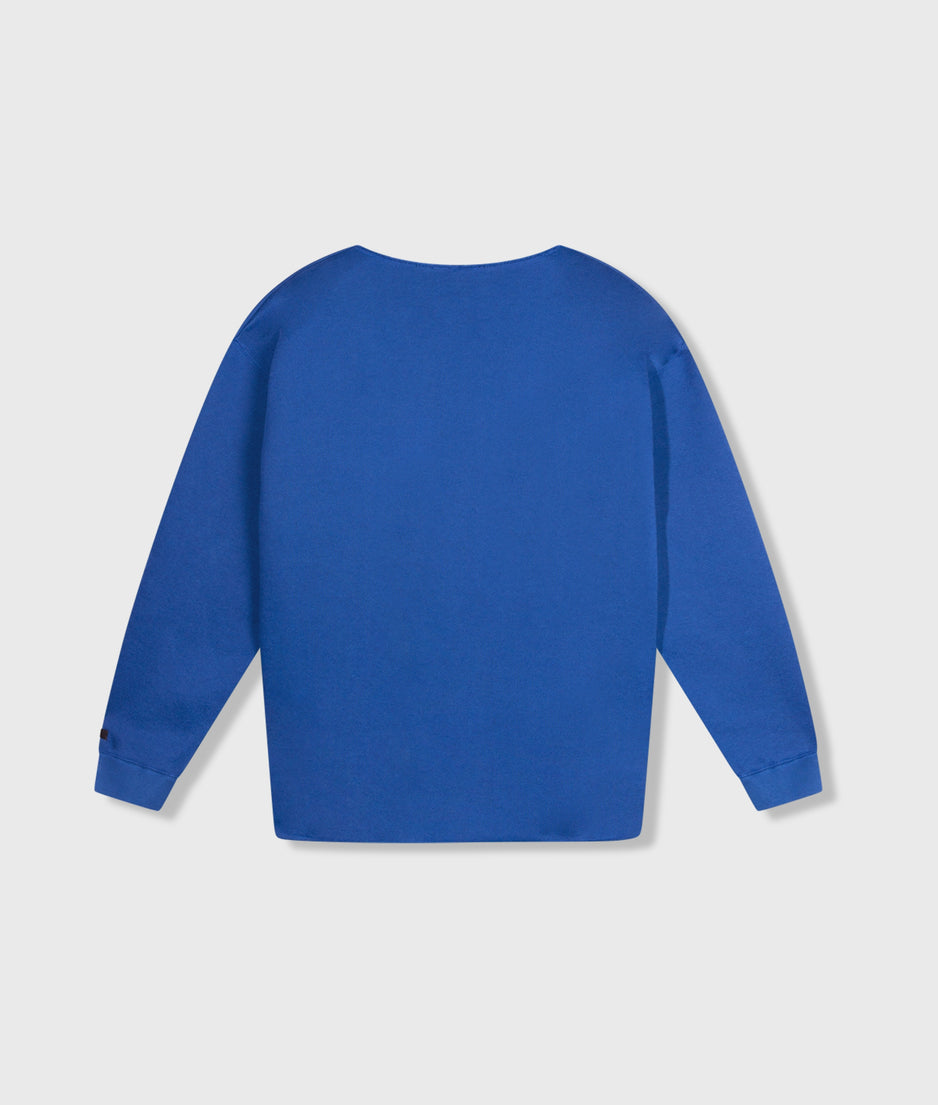 raw edge statement sweater | true blue