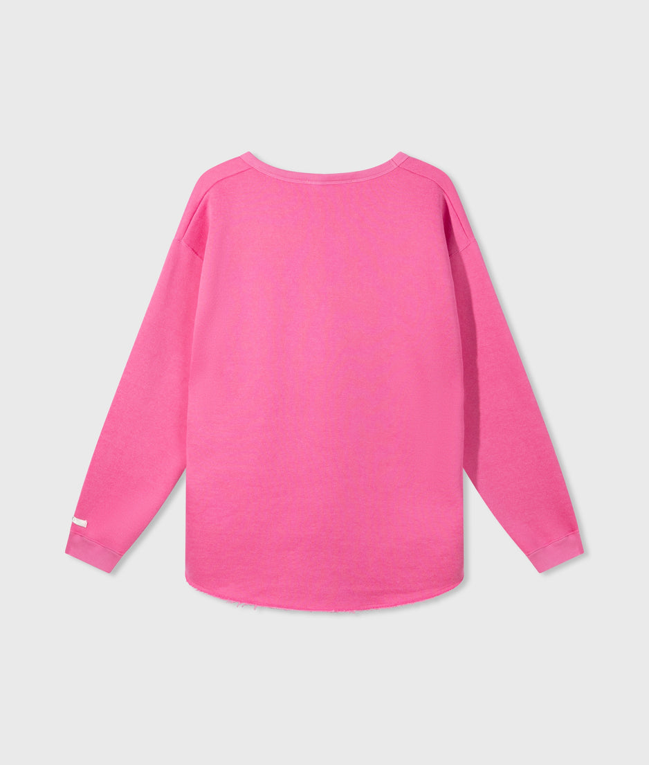 raw edge sweater | bright pink