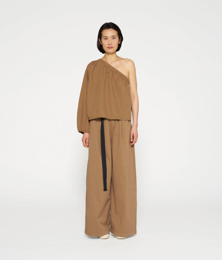 belted wide leg pants twill | cedar brown