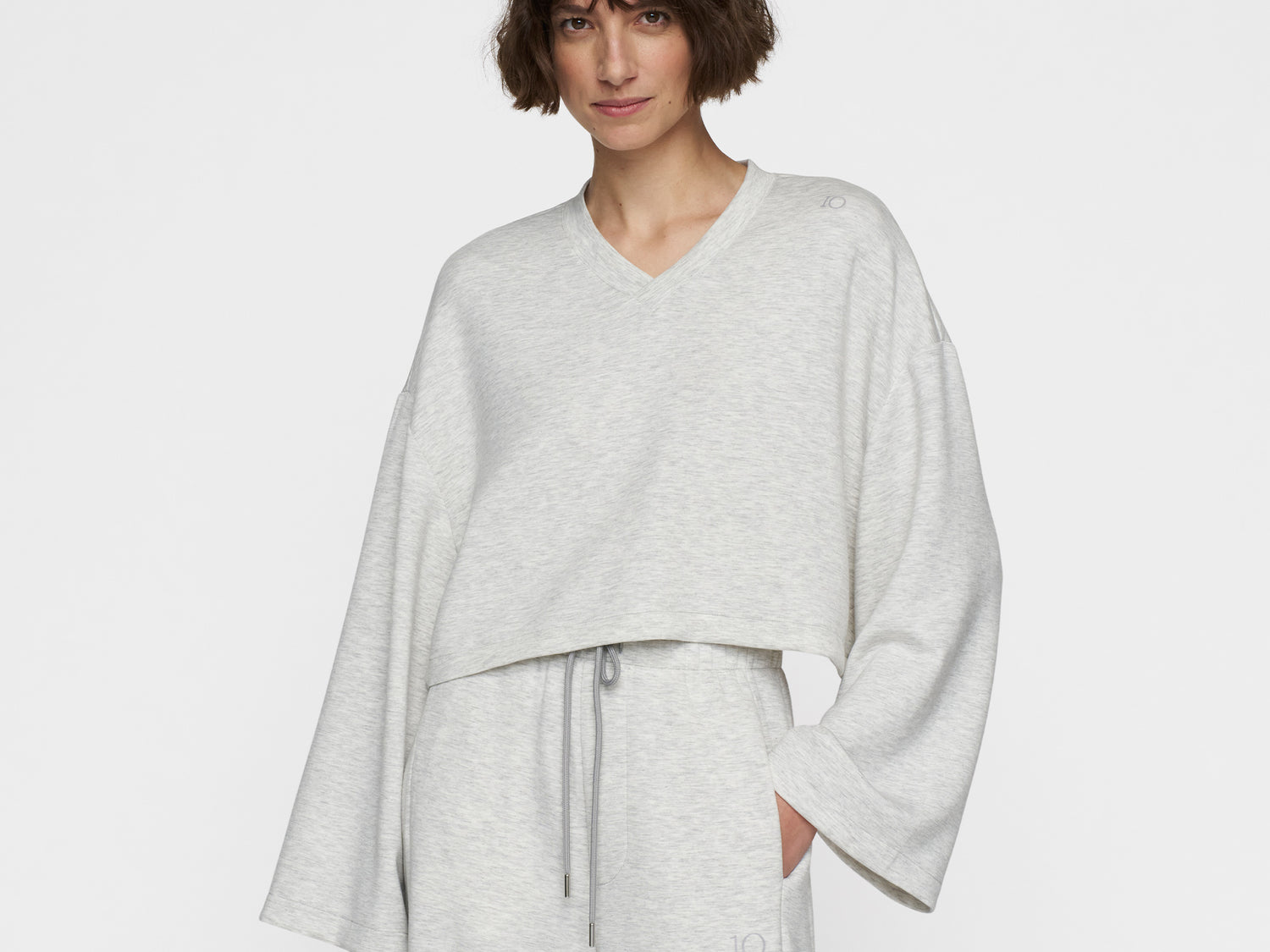 soft scuba kimono sweater | white grey melee