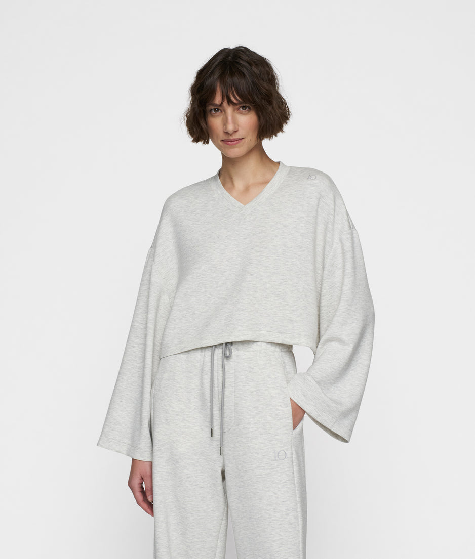 soft scuba kimono sweater | white grey melee