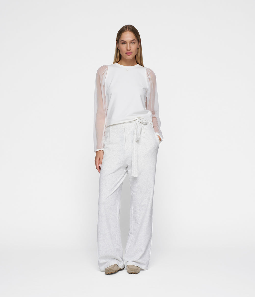 belted wide leg jogger | white melee