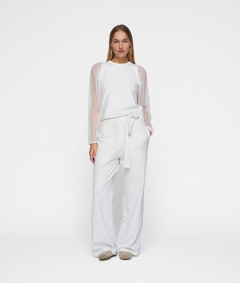 belted wide leg jogger | white melee