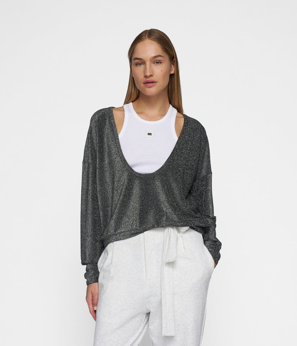 deep neck sweater glitter | black