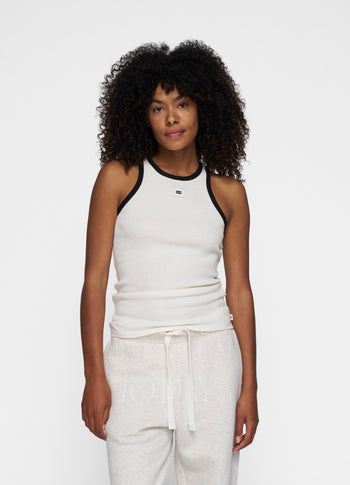 tank top rib contrast | ecru