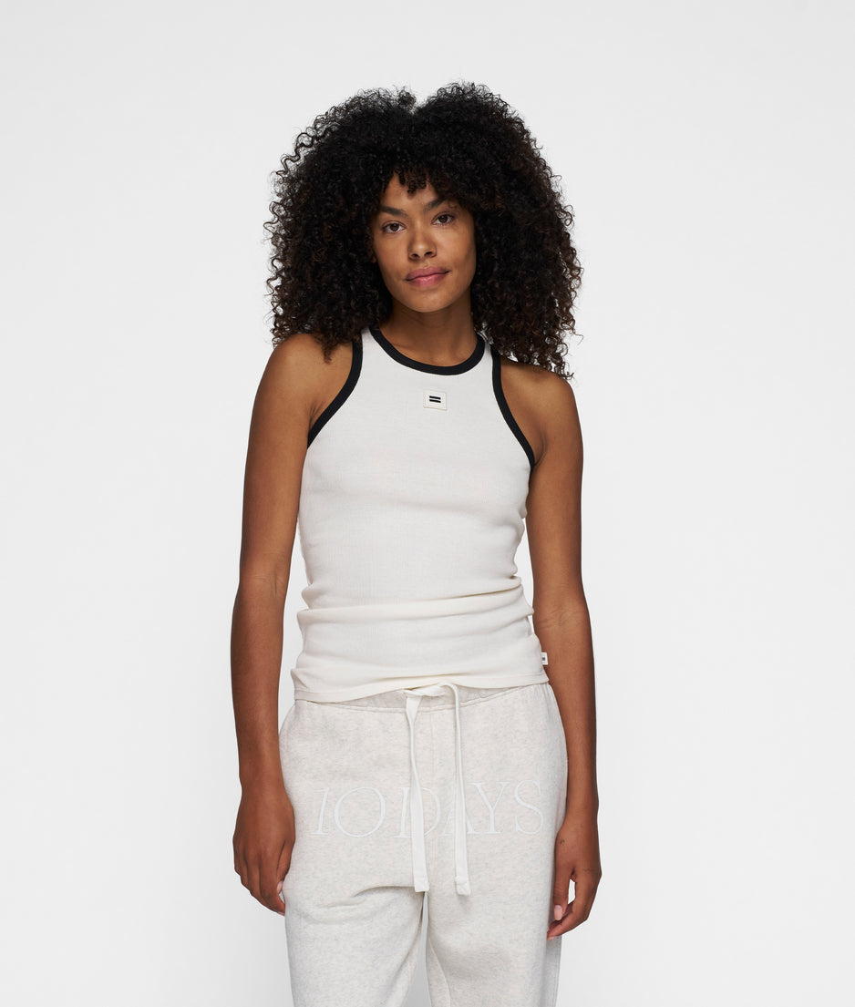 tank top rib contrast | ecru