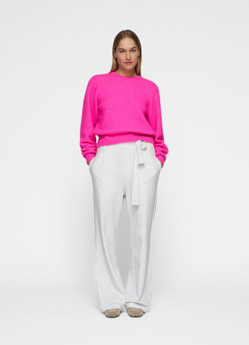 puffed sleeves knit sweater | neon pink