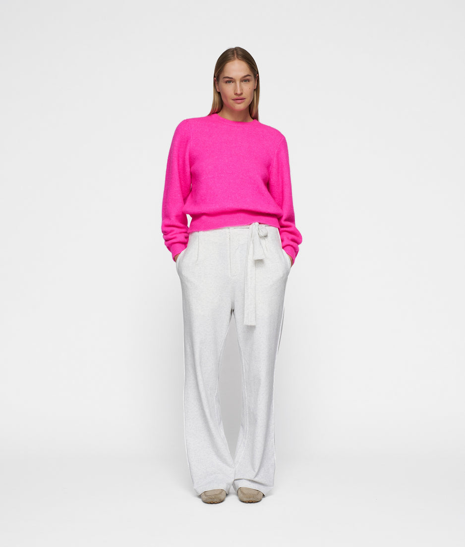 puffed sleeves knit sweater | neon pink